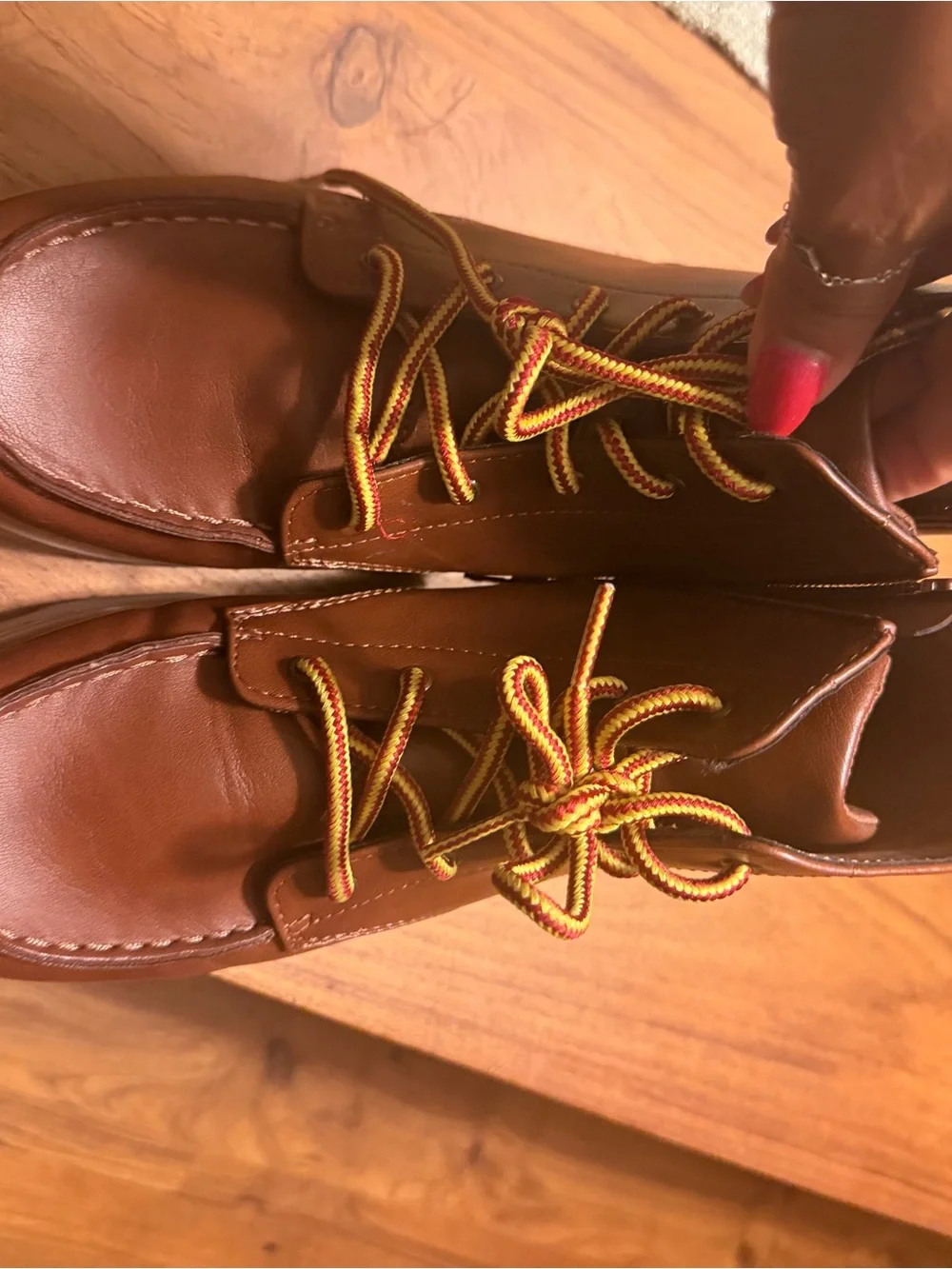 Cat & Jack Brown Kids Lace-Up Leather Boots with Yellow Accent Laces